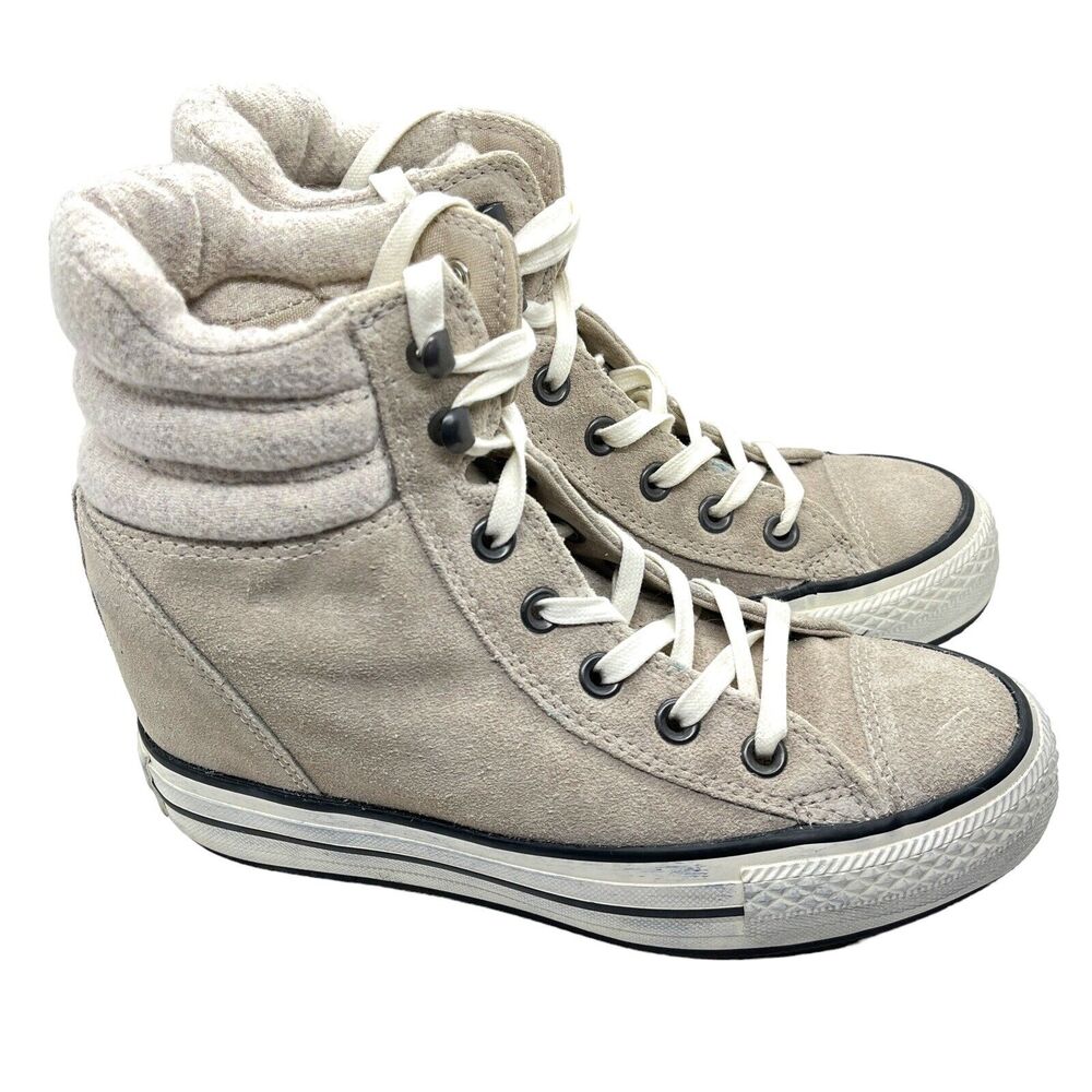 Converse Sneakers Hidden Wedge Heel Chuck Taylor All Star Womens Gray Suede SZ 7